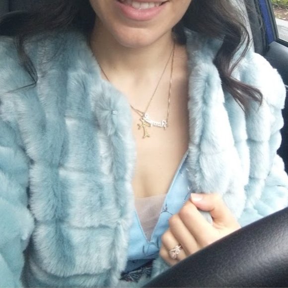 ANN TAYLOR LOFT Faux Fur Blue Coat - Picture 2 of 8